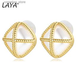 Ear Cuff Ear Cuff Laya Fashion Simulated Pearl Geometric Square Cross Clip on Study Earrings Womens Earbuds Gold Modern Jewellery Y240326