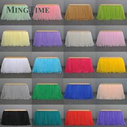 100cm Tutu Table Skirt Wonderland Tulle Skirting Gold Brown Wedding Birthday Baby Shower Home Banquet Party Decoration 240322