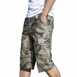 plus Size 6XL Cargo Shorts Men 2021 Summer Knee Multi Pocket Casual Cott Elastic Waist Bermudas Pants Male Camoue Shorts Q5VY#