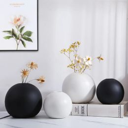 Vases Nordic Ball Vase Ceramic Ornaments White Black Flower Pot Pampas Grass Home Decoration Office Living Room Bedroom Decor