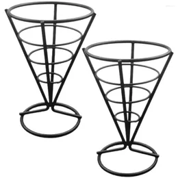 Flatware Sets 2 Pcs Cone Snack Holder Waffle Fries Holders Appetiser Display Stand Metal Stainless Steel Stands French Basket