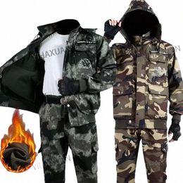 autumn Winter Plush Camoue Set for Men's Work Clothes Thickened Warm Wear-resistant Multi Pocket Labor Protecti Clothing 03jD#