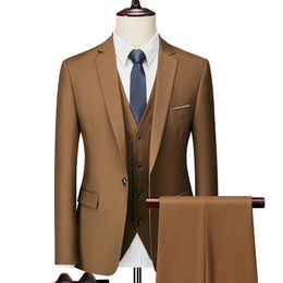 Men Slim Business Casual Suits Dress Threepiece Set Jacket Pants Vest Male Wedding Groom Blazer Coat Trousers Waistcoat 240318