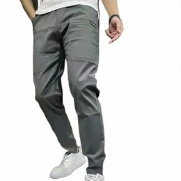 summer Solid Colour Versatile Cargo Pants Drawstring Elastic Waist Loose Straight Leg Trousers Men's Casual Trousers With Pocket O5VC#