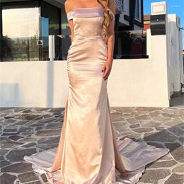 Party Dresses Empire Sexy Split Wedding Guest Prom Dress Column Silk Like Satin Ruched Off-the-Shoulder Sleeveless Court Train