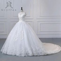 Vestido De Noiva Simple Light Wedding Dress Elegant Lace Boat Neck Luxury Ball Gown Real Po Robe De Mariee Plus Size 240325