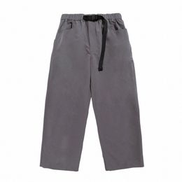 solid Colour Casual Pants with Belt Mens Safari Style Loose Straight-leg Pants Elastic Waist Trousers Men u7UN#