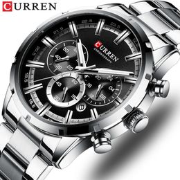 CURREN Luxury Fashion Quartz Watches Classic Silver and black Clock Male Watch Men's Wristwatch with Calendar Chronograph230H