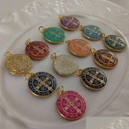 Charms 50 Pcs Relius Set Of Mticolor Saint Benedict Medals Catholic Gold Plated Sb Medal Coin San Benito Favors Gifts 230907 Drop Deli Otlni