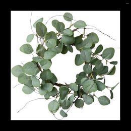 Decorative Flowers Eucalyptus Leaves Wreath Metal Polyester Fabric Paper Round Green 14 Inches For The Front Door Decor