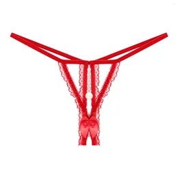 Women's Panties Female Lingerie Lace For Women Sexy Cheeky Transparent Low Rise Pearl Hollow Thong