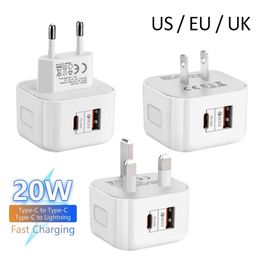 US/EU/UK USB C Charger For iPhone 14 13 Pro QC3.0 Quick Charge PD 20W USB Type C Fast Charging Travel Wall Charger Power Adapter With Retail Packing