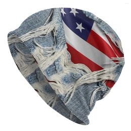 Berets Distressed Denim USA Flag Bonnet Hat Street Pattern Skullies Beanies For Men Women Knitting Hats Warm Dual-use Unisex Cap