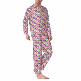 lips Pop Art Pyjama Sets Spring Colourful Mouth Print Cute Daily Sleepwear Couple 2 Piece Casual Loose Oversize Design Home Suit U4b9#