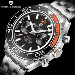 PAGANI DESIGN Top Brand Stainless Steel Men Quartz Wristwatches Waterproof 100m Sapphire Glass Chronograph Japanese VK64 relogio 240315