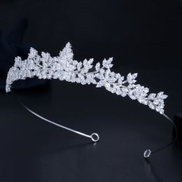 CWWZircons Marquise Cut Cubic Zirconia Flower Tiara Crown Wedding Hair Accessories for Brides Headwear Costume Jewelry A032 240311
