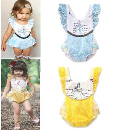 Baby lace romper Toddler princess Printed Jumpsuits 2018 new summer kids Ruffle Climbing clothes C36379031370
