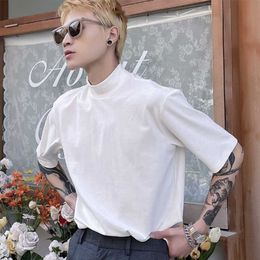 Summer Short Sleeved T-shirt for Mens Instagram Super Hot Loose Casual Half High Collar Bottom Shirt Trendy Handsome Versatile Top