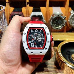 Richarsmill Mens Luxury Mechanical Watches Wristwatch White Ceramic Leisure Personalized Automatic Watch Calendar Fashion Tape