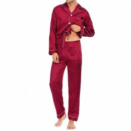 men Pajama Sets Silk Satin Sleepwear For Man Shirt Lg Sleeve Pajama Male Fi Soft Home Night Wear Big Size Loungewear 66P8#