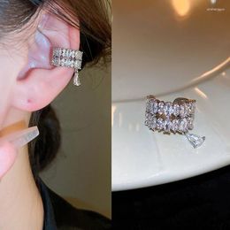 Backs Earrings Big Double Layer C-Shaped Crystal Zircon Cuff Rhinestone No Piercing Water Droplet Clip Earring Simple Luxury Ear