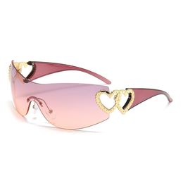 sunglasses for women Brand luxury mens designer sunglasses Heart to Heart One-piece mirro Sunglasses Rimless Sun protection goggles fashion Y2K Glasses 3541 purple