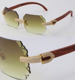 Whole New Micropaved Rimless Luxury Diamond Set Sunglasses Wood Sun Glasses Rocks Wooden Eyeglasses Frame Male and Female C D3150884