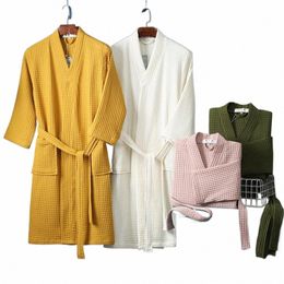 unisex Nightgown V Neck Lace-up Waist Loose Lg Sleeve Pockets Solid Color Sleepwear Spring Towel Bathrobe Hotel Dring Gown W7oH#