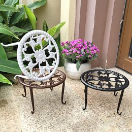 Trays Round Wrought Iron Potted Stander Flower Shelf Flower Pot Holder Balcony Garden Basion Display Shelf Plant Stand Rack FU