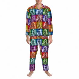 Colourful Skelet Pyjama Set Pop Art Print Comfortable Sleepwear Men Lg-Sleeve Casual Bedroom Two Piece Nightwear Plus Size j9fh#