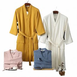 unisex Nightgown Lace-up Waist Loose Lg Sleeve Sleepwear Spring Towel Bathrobe Hotel Dring Gown A4HS#