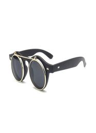 New Brand Design Retro Steampunk punk rock flip Sunglasses Women Metal Renovate fashion Round sunglasses For Female Vintage Plain 1215614