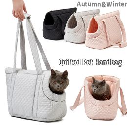 Strollers Hanpanda Winter Pet Light Quilted Side Opening Pet Handbag Plus Velvet Thickened Warm Outing Cat Shoulder Bag With Soft Cushion