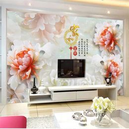 Wallpapers Wellyu Custom Wallpaper 3d Flowers Rich Jade Carved Living Room El TV Background Mural Papel De Parede