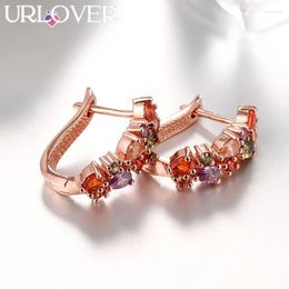 Backs Earrings URLOVER 925 Sterling Silver Earring For Woman Colour Zircon Rose Gold Clip Lady Fashion Party Wedding Jewellery Gifts