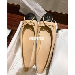 Top designer shoes Paris Brand designer Black Ballet Flats Shoes Women Spring Quilted Genuine Leather Slip on Ballerina Luxury Round Toe Ladies Dress Shoes HJ2G