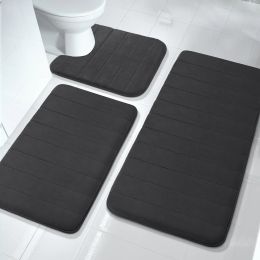 Mats Black Memory Foam Bath Mat Soft Comfortable Super Water Absorption NonSlip Thick Machine Washable Easy to Dry Home Floor Rug