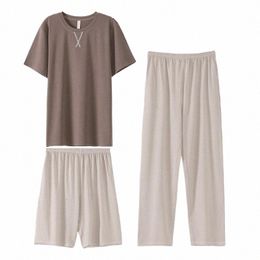 men Modal T-shirt Pyjamas Elastic Waist Sleep Sets Lg Pants Sleep Suit T-shirt&shorts Sleepwear Nightwear Lounge Home Clothing 52i3#