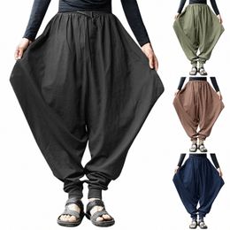 streetwear Harem Pants Men Summer Retro Drop Crotch Cott Joggers Male Solid Loose Large Size Trousers Trendy Pantales Hombre a8KY#