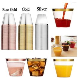 Disposable Cups Straws Plastic Rose Gold Rimmed Transparent Tableware For Wedding Birthday Party