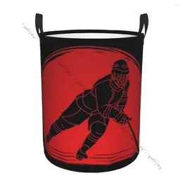 Laundry Bags Basket Round Dirty Clothes Storage Foldable Ice Hockey Player Hamper Organizer