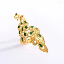 Cluster Rings 2024 Fashion Gold Plated Alloy Peacock Shape Inlaid Full Zircon For Women Girls Adjustable Open Ring Party Jewelry Gifts