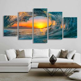 5 Piece Ocean Waves Canvas Painting Wall Art Ocean Waves Sunset Landscape Posters and Prints for Living Room Decor Cuadros