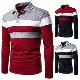 men's Lg Sleeve Ctrasting Colors Polo T-shirt Casual Polo Shirts i3nG#