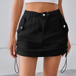 denim short skirt drawstring elastic waist summer sexy shirts women clothing plus size s m l xl xxl black