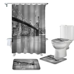Curtains New York City Night Shower Curtain Toilet Seat Cover Set Wc Accessories Mat Bathroom Decor Bath Curtains