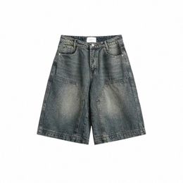 pfnw Men's Short Jeans High Street Vintage Casual Patchwork Wed Male Denim Shorts Loose 2024 Spring Stylish New 28W3082 333K#