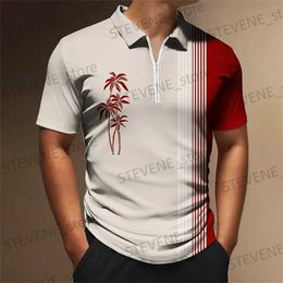 Men's T-Shirts MenS Striped Polot Shirt Coconut Tr Printed Polot Shirt Summer Casual Man Short Slve Tops Simple Zipper MenS Clothing T240325