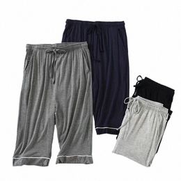 Calças de pijama cortadas modais masculinas verão tamanho grande estiramento casa calças finas soltas calças esportivas ar cditiing lounge wear y8V3 #