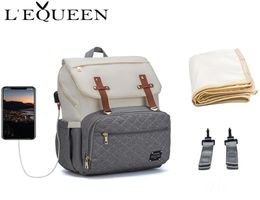 Lequeen Brand Diaper Bag Large Capacity USB Mummy Bag Travel Backpack Designer Nursing Bag for Baby Care 2108314507565